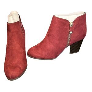 Style‎ & Co. Women's Suede Masrinaaf Block Heel Booties New Wine MC Size 9W NWB